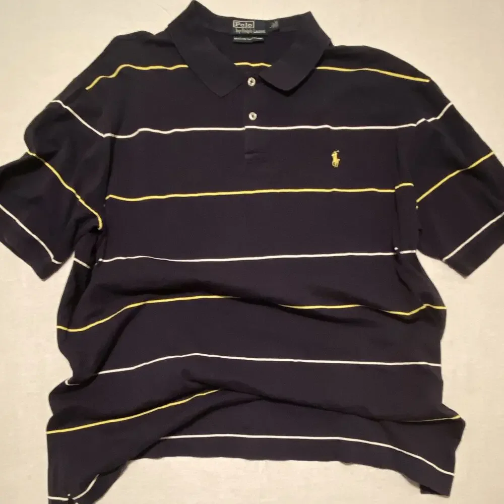 Polo Ralph Lauren Polo Shirt Men’s M Navy/Yellow/White Striped Moisture Wicking